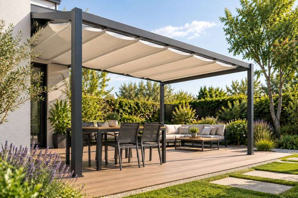 Pergola con toldo corredero