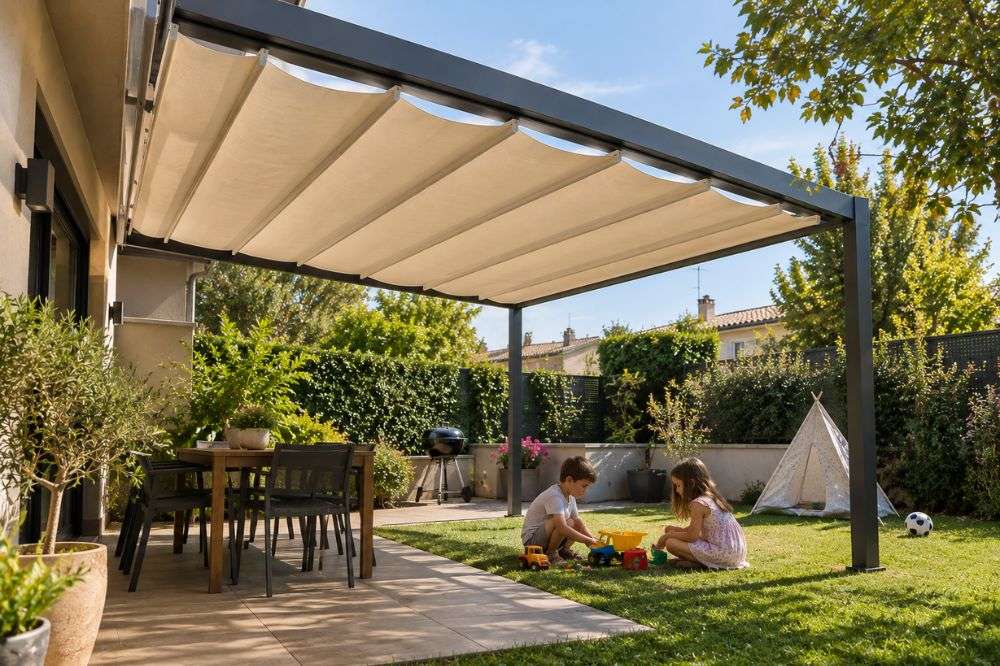 Pergola con toldo corredero