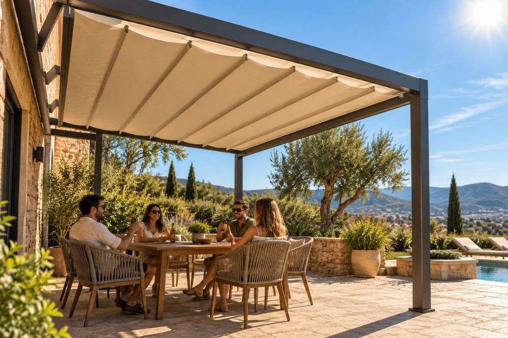 Pergola con toldo corredero